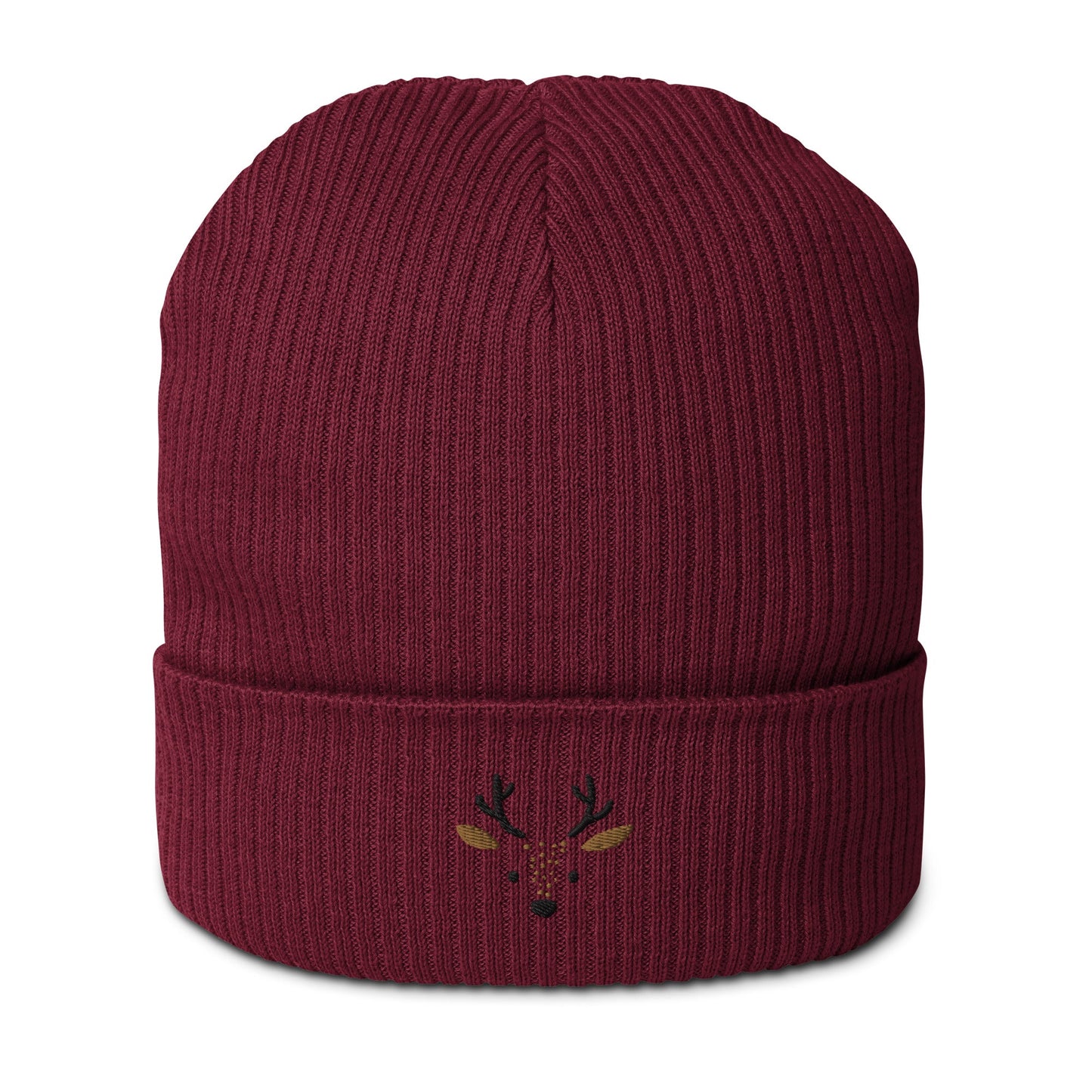 Organic Ribbed Cotton Beanie - Cute Deer