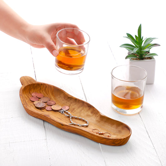 Leaf-Shaped Olive Wood Dish - Handmade
