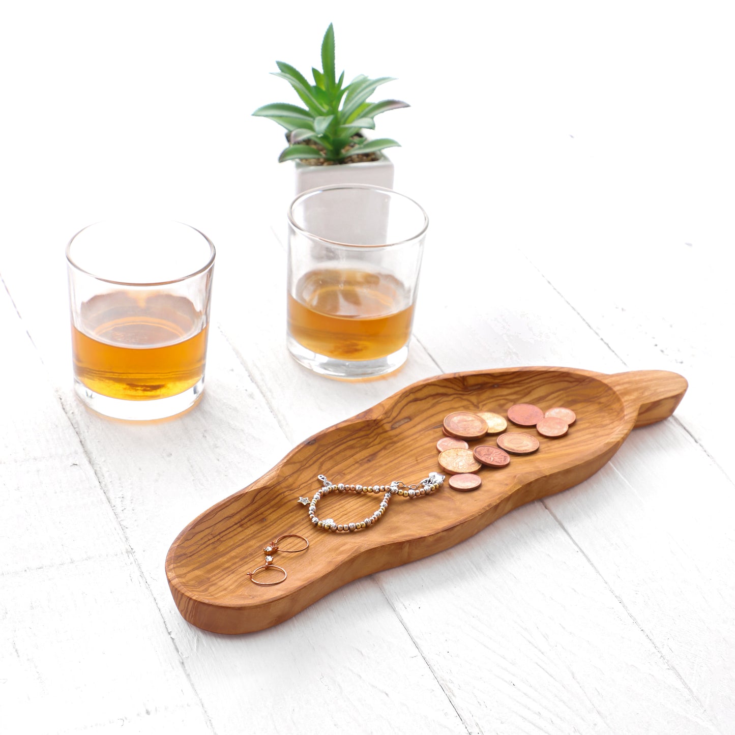 Leaf-Shaped Olive Wood Dish - Handmade