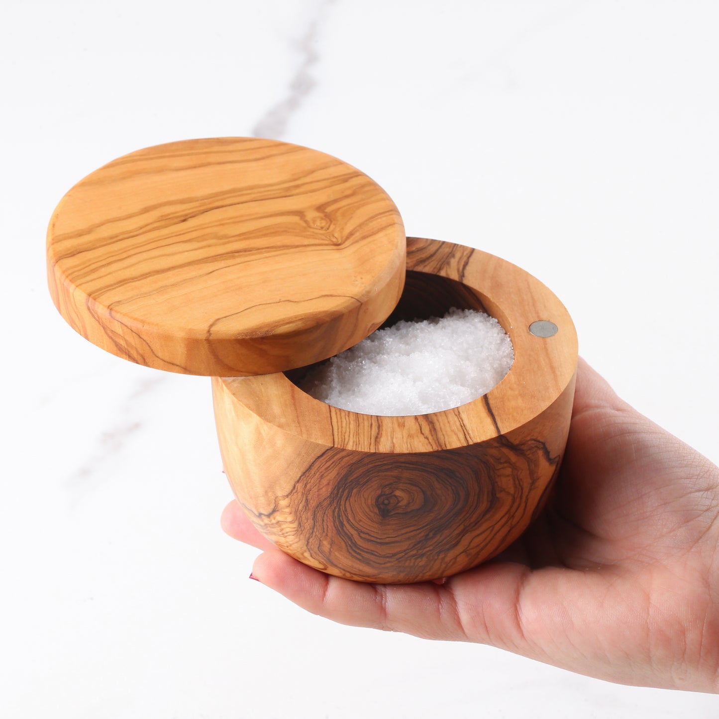Salt Cellar with Magnetic Lid - Handmade Olive Wood