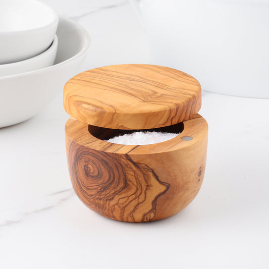 Salt Cellar with Magnetic Lid - Handmade Olive Wood