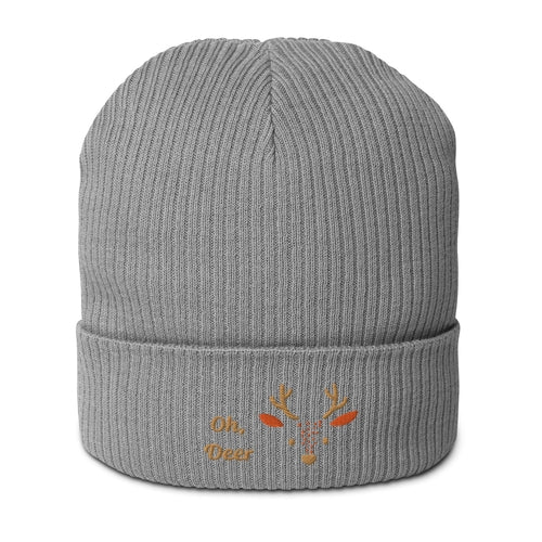 Organic Ribbed Cotton Beanie - Cute Deer