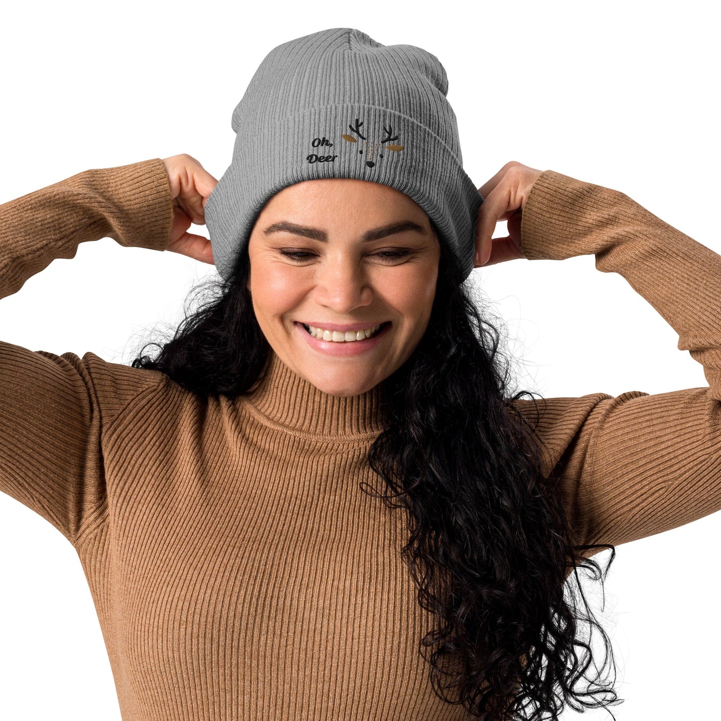 Organic Ribbed Cotton Beanie - Cute Deer