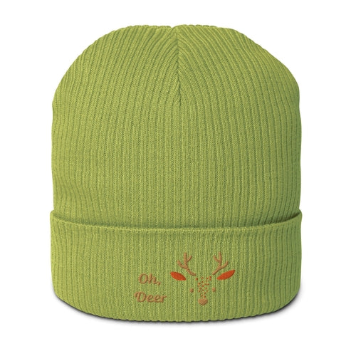 Organic Ribbed Cotton Beanie - Cute Deer
