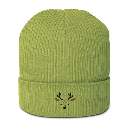 Organic Ribbed Cotton Beanie - Cute Deer