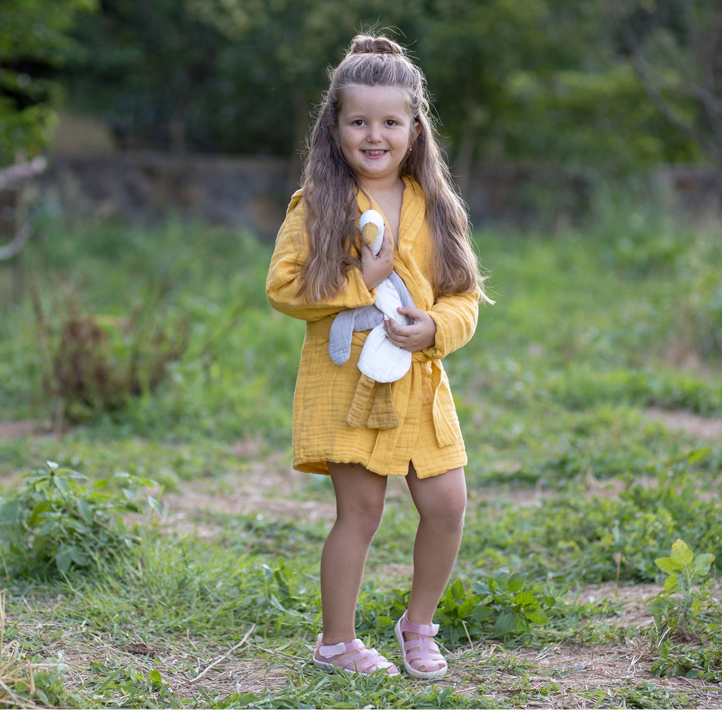 Organic Cotton Muslin Bathrobe - Mustard