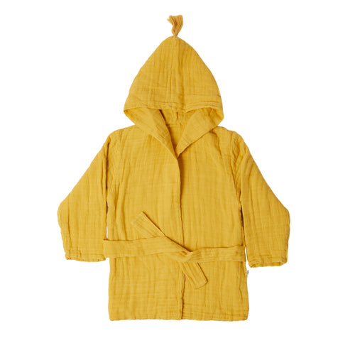 Organic Cotton Muslin Bathrobe - Mustard