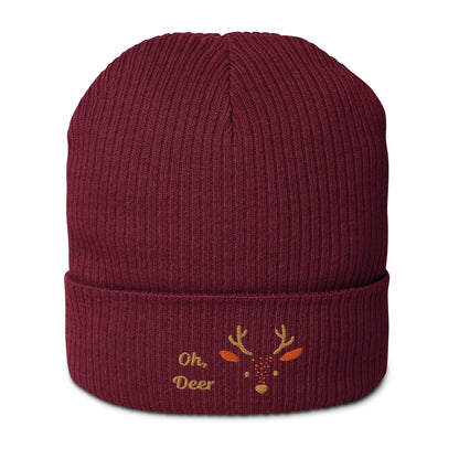 Organic Ribbed Cotton Beanie - Cute Deer