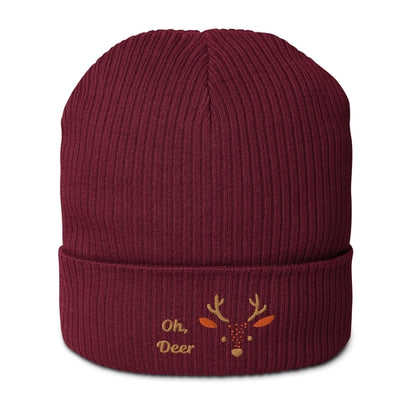Organic Ribbed Cotton Beanie - Cute Deer