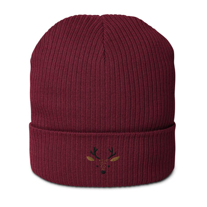 Organic Ribbed Cotton Beanie - Cute Deer