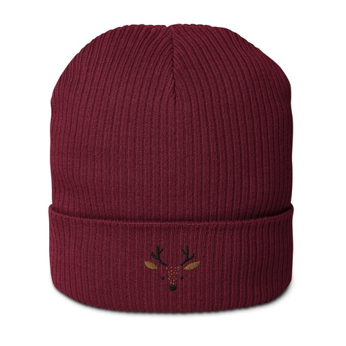 Organic Ribbed Cotton Beanie - Cute Deer