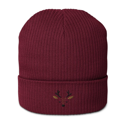 Organic Ribbed Cotton Beanie - Cute Deer