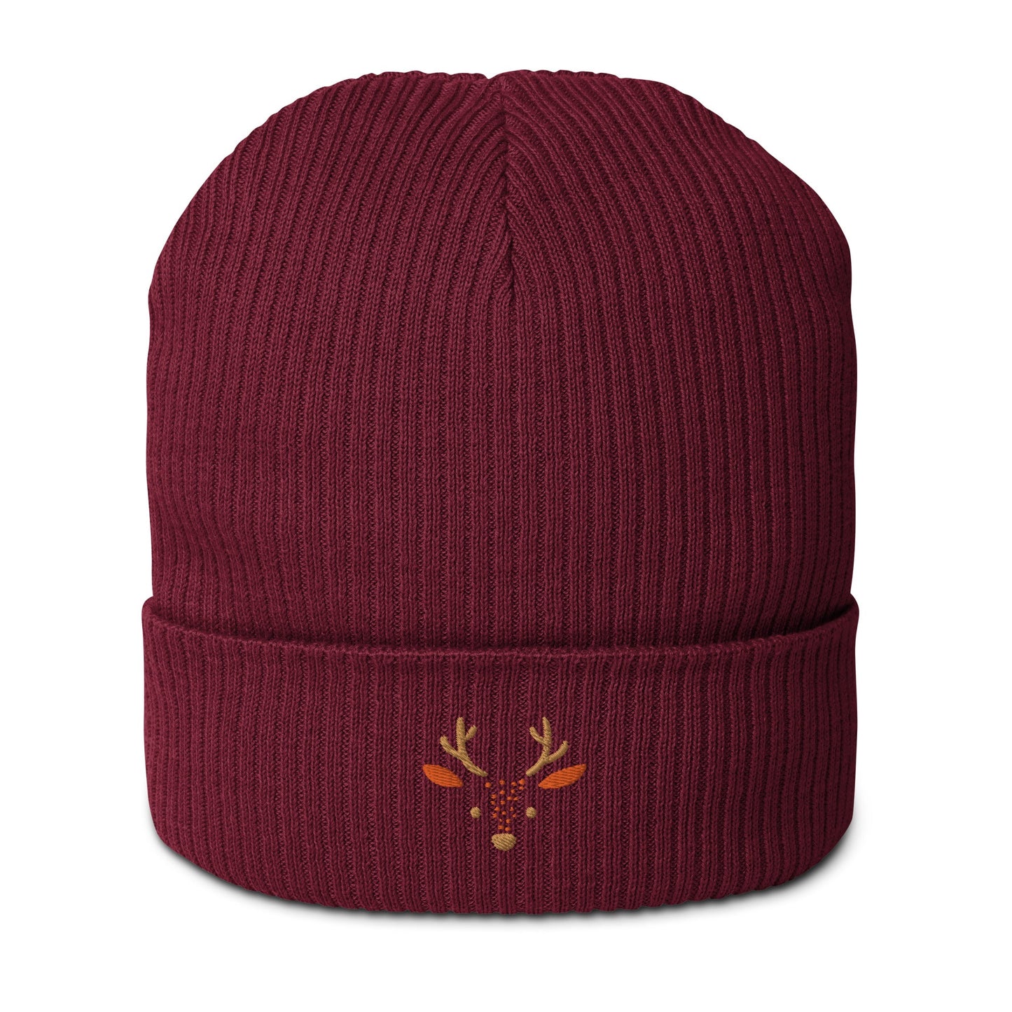 Organic Ribbed Cotton Beanie - Cute Deer