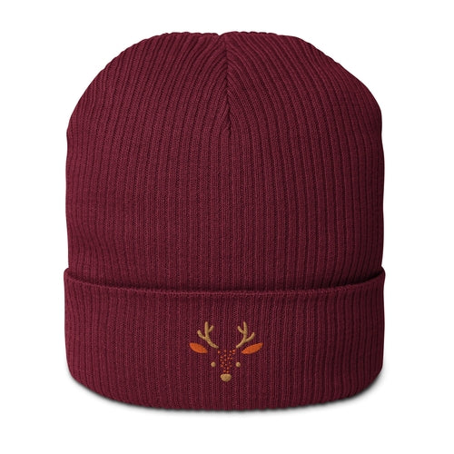 Organic Ribbed Cotton Beanie - Cute Deer