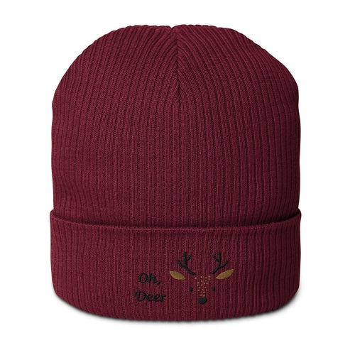Organic Ribbed Cotton Beanie - Cute Deer