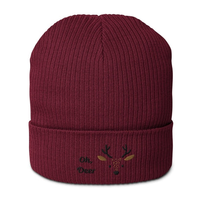 Organic Ribbed Cotton Beanie - Cute Deer