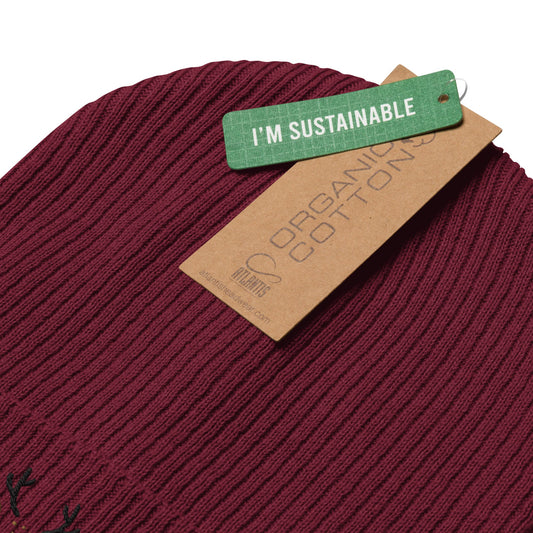 Organic Ribbed Cotton Beanie - Cute Deer