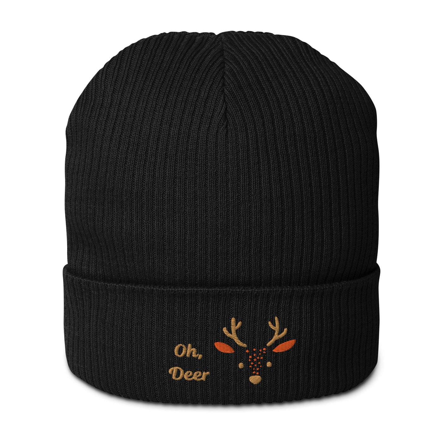Organic Ribbed Cotton Beanie - Cute Deer