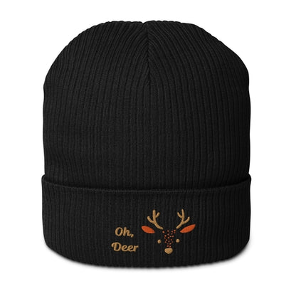Organic Ribbed Cotton Beanie - Cute Deer