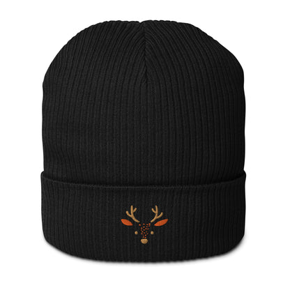 Organic Ribbed Cotton Beanie - Cute Deer