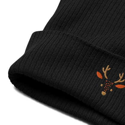 Organic Ribbed Cotton Beanie - Cute Deer