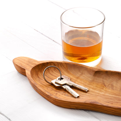 Leaf-Shaped Olive Wood Dish - Handmade