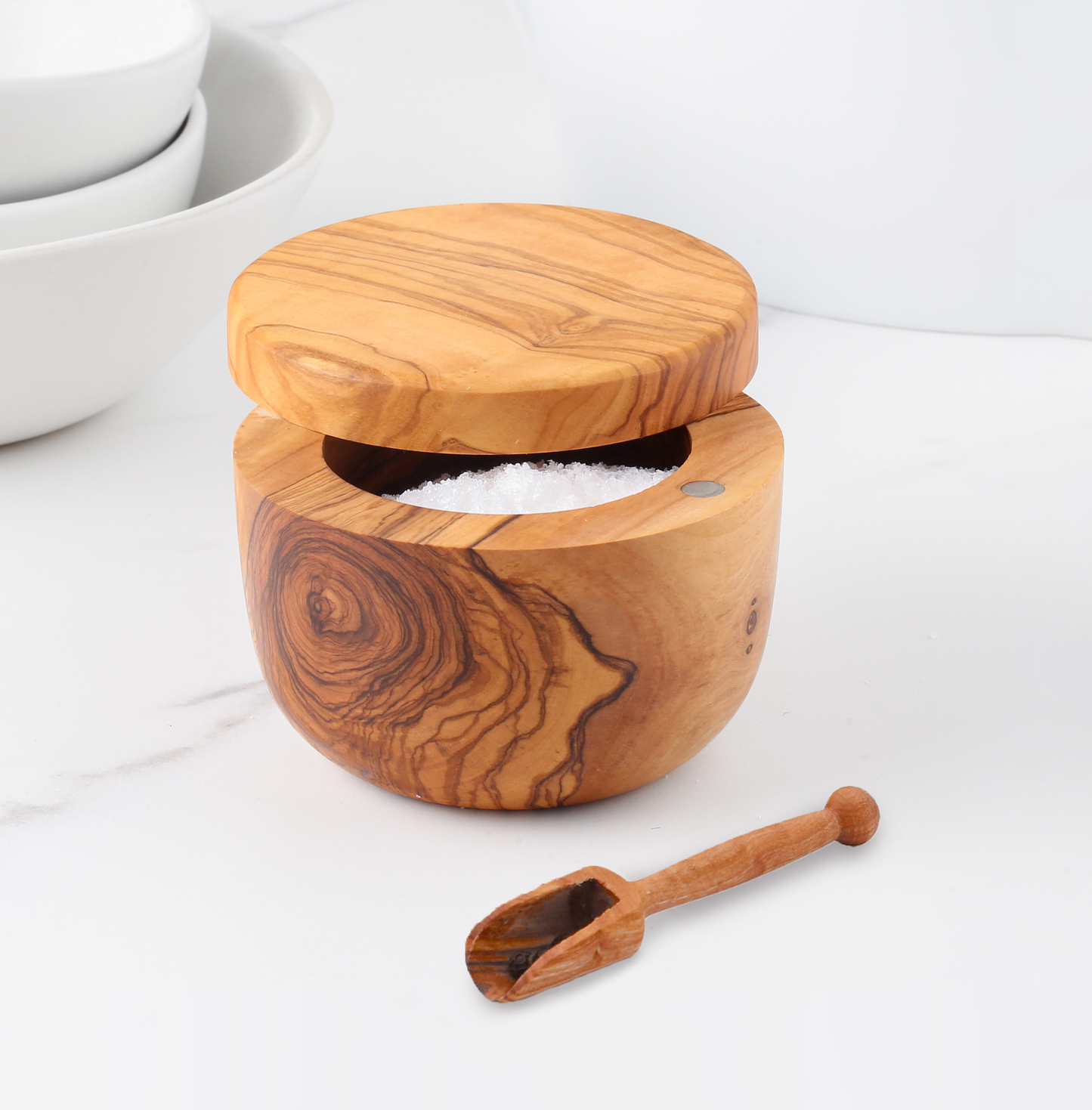 Salt Cellar with Magnetic Lid - Handmade Olive Wood