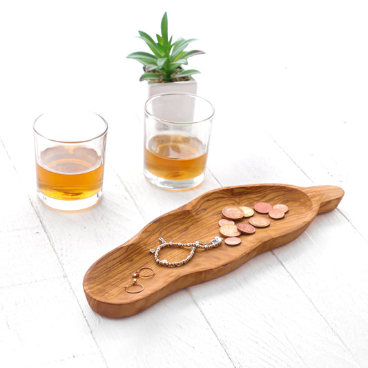 Leaf-Shaped Olive Wood Dish - Handmade