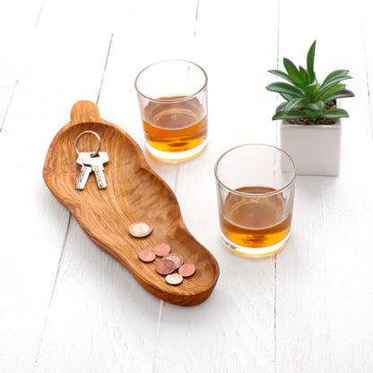 Leaf-Shaped Olive Wood Dish - Handmade