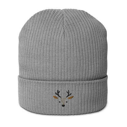 Organic Ribbed Cotton Beanie - Cute Deer