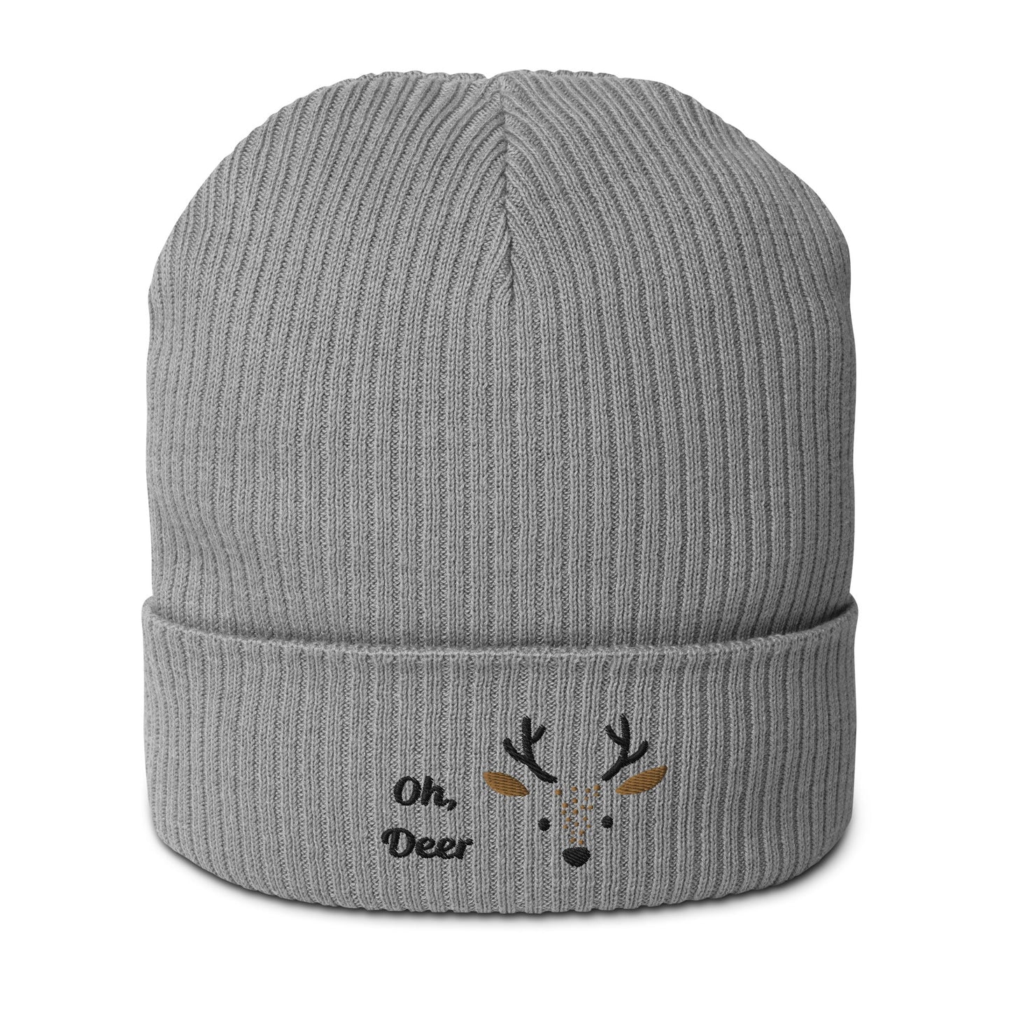 Organic Ribbed Cotton Beanie - Cute Deer
