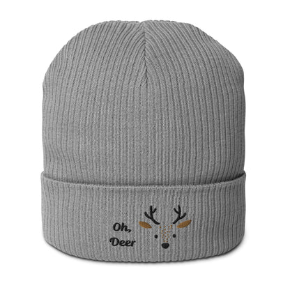 Organic Ribbed Cotton Beanie - Cute Deer