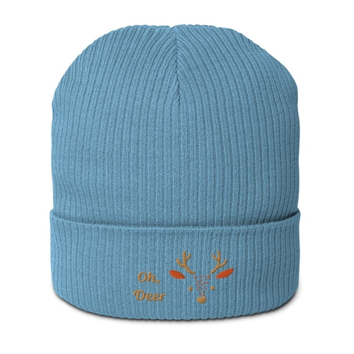 Organic Ribbed Cotton Beanie - Cute Deer