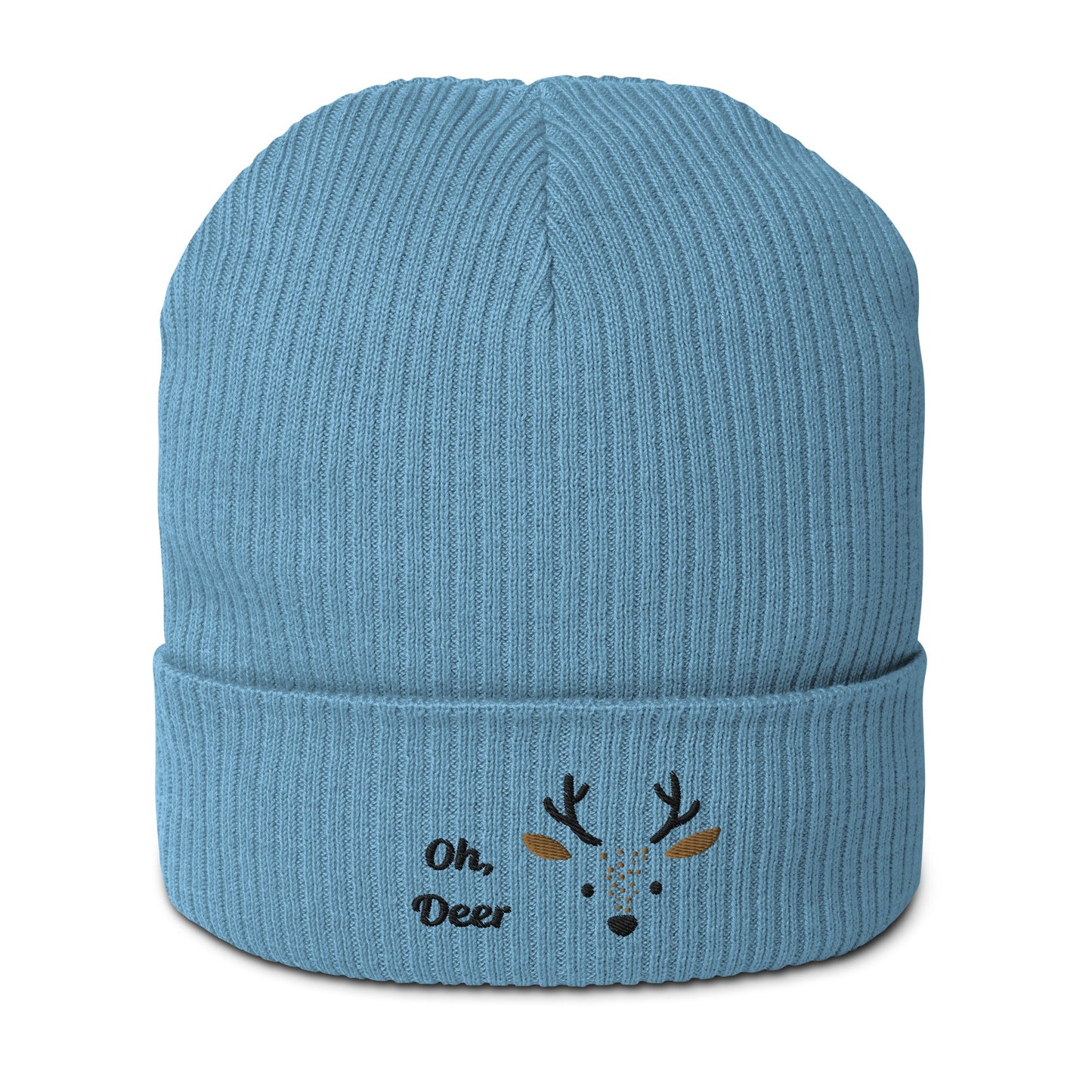 Organic Ribbed Cotton Beanie - Cute Deer