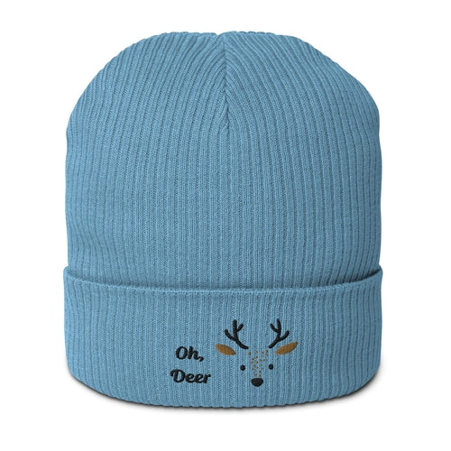 Organic Ribbed Cotton Beanie - Cute Deer