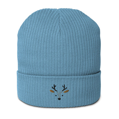 Organic Ribbed Cotton Beanie - Cute Deer