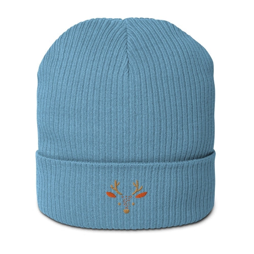 Organic Ribbed Cotton Beanie - Cute Deer