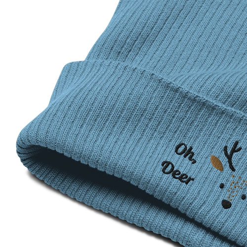 Organic Ribbed Cotton Beanie - Cute Deer