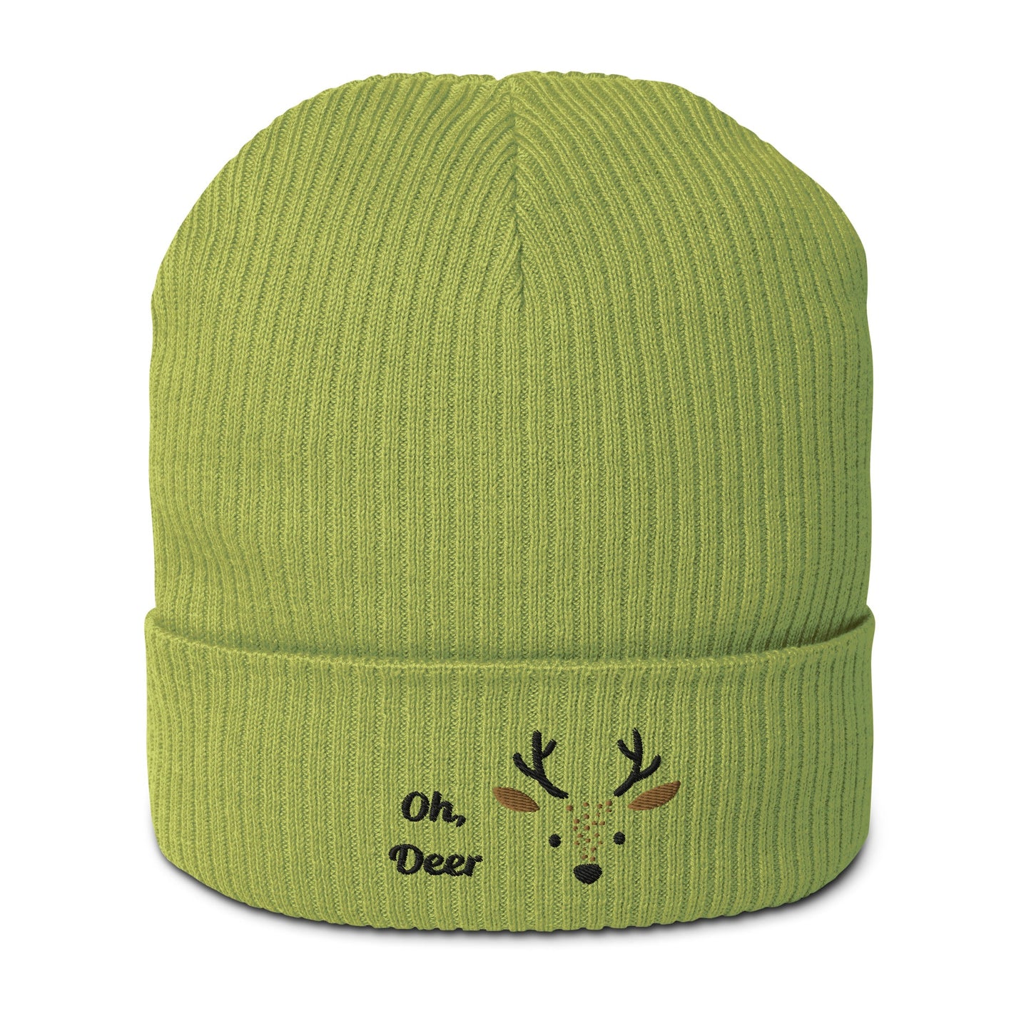 Organic Ribbed Cotton Beanie - Cute Deer