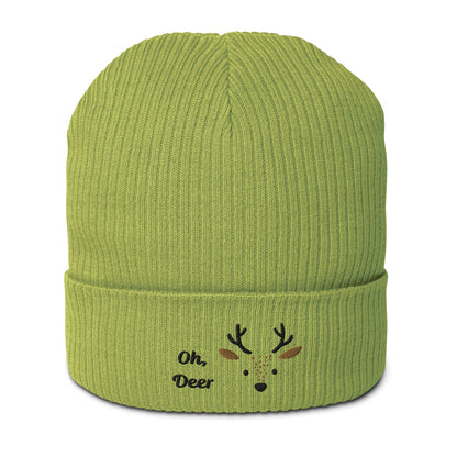 Organic Ribbed Cotton Beanie - Cute Deer