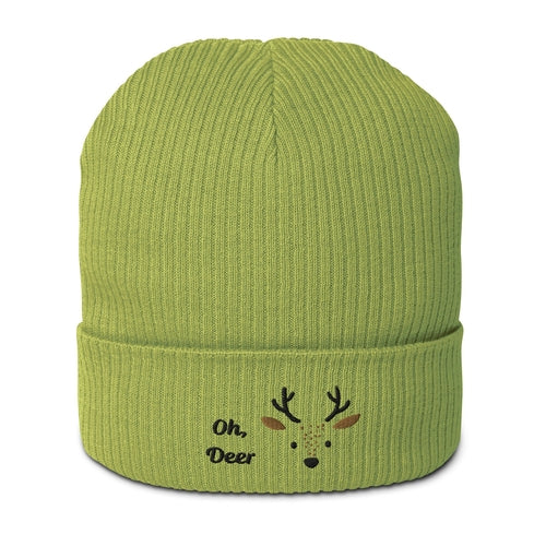 Organic Ribbed Cotton Beanie - Cute Deer