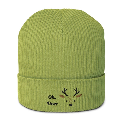Organic Ribbed Cotton Beanie - Cute Deer