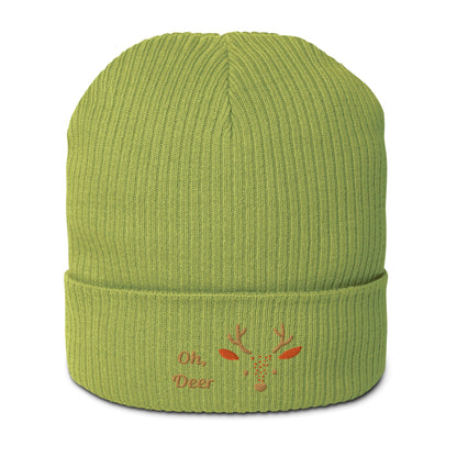 Organic Ribbed Cotton Beanie - Cute Deer