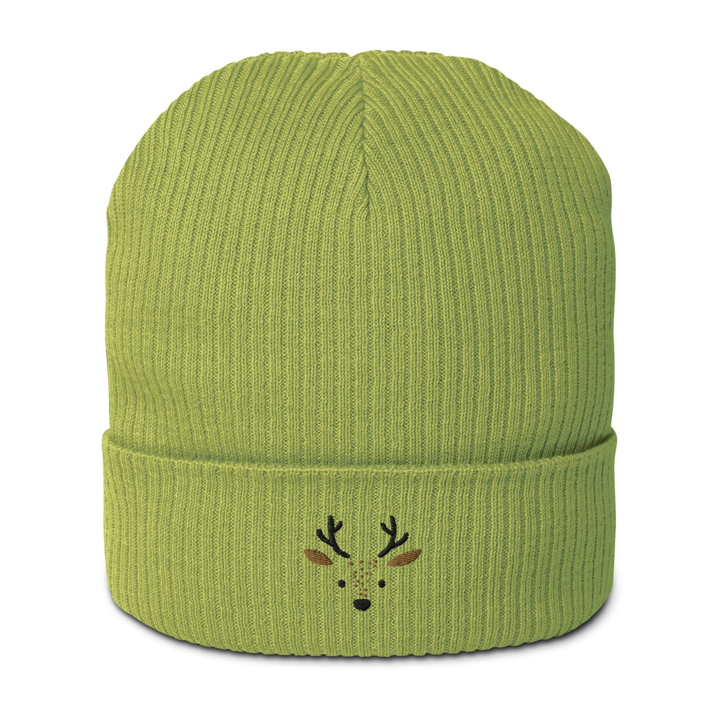 Organic Ribbed Cotton Beanie - Cute Deer