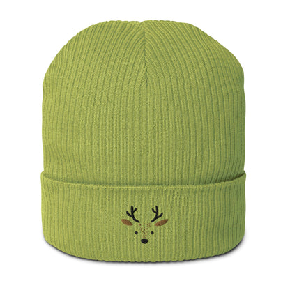 Organic Ribbed Cotton Beanie - Cute Deer