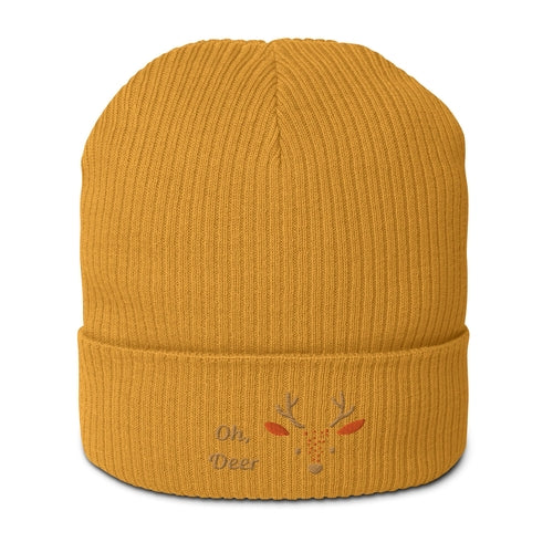 Organic Ribbed Cotton Beanie - Cute Deer