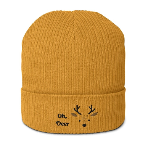 Organic Ribbed Cotton Beanie - Cute Deer