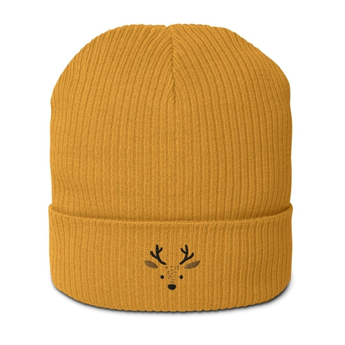 Organic Ribbed Cotton Beanie - Cute Deer