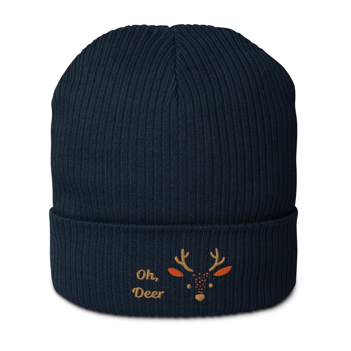 Organic Ribbed Cotton Beanie - Cute Deer