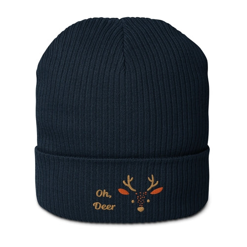 Organic Ribbed Cotton Beanie - Cute Deer